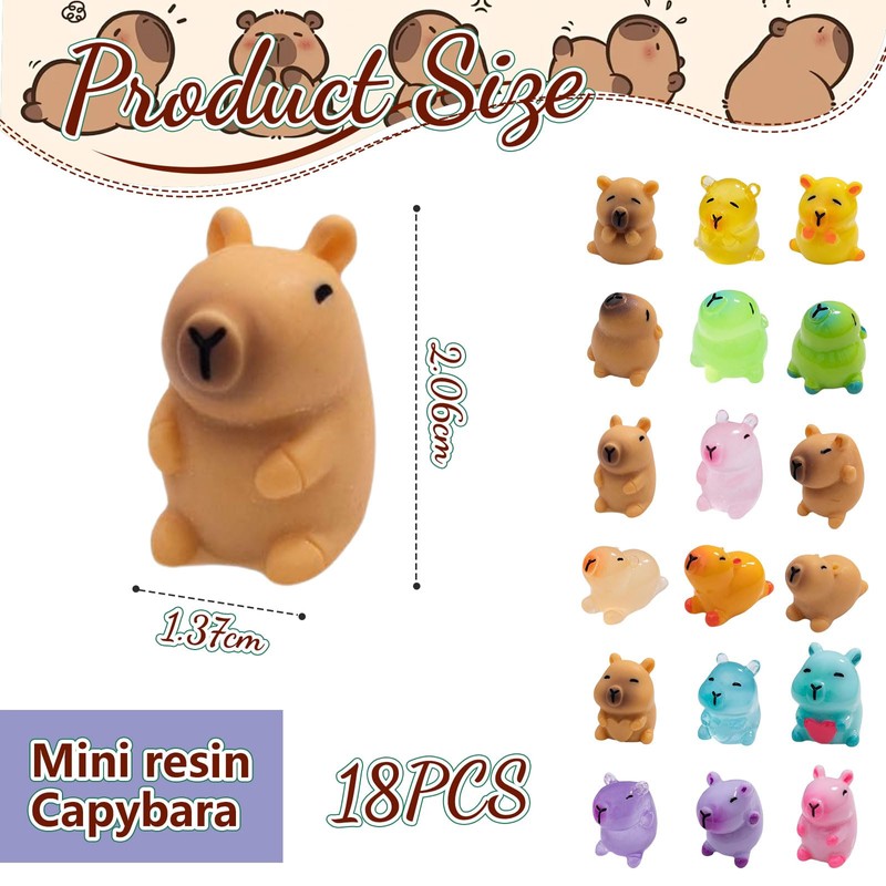 GlamRays Pack of 18 Mini Resin Kapybara Animal Miniature Figures