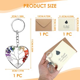 Tree of Life Keychain, Heart Shape 7 Chakras Healing Stone Charm, Gemstone Lucky Charm Key Chain for Women, Transparent/Purple/Blue/Green/Yellow/Red/Orange/Gift for Spiritual Cleansing, multicoloured