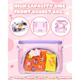 ZOMICE Kids Bike Basket Front with Shoulder Strap,Pink & Purple Bike Scooter Tricycle Bicycle Basket for Girls, Cute Waterproof Bike Basket Bag Fits Most Handlebars