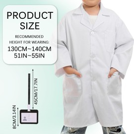 FUIPVGI 2 Pcs Kids Scientist Costume Scientist Doctor Fancy Dress, Kids Scientist Lab Coat Doctor Lab Coat with Work Card, Child Science Doctor Dress Up Outfit for Role Play School Projects (White, L)