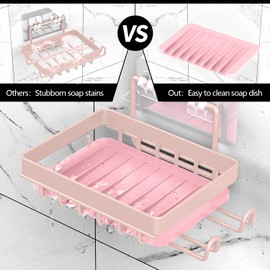 BATHDESIGN Shower Caddy Shelves Organizer Rack, 3 Pack Shower Caddy with Soap Holder, Shower Shelves for Inside Shower, No Drilling Wall Mounted Self Adhesive Shower Shelves, Matte Pink