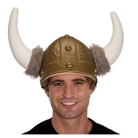 Jacobson Hat Company Men's Viking Helmet with Horns and Fur, Gold, One Size