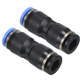 PATIKIL 1/4" to 6mm Reducing Push to Connect Air Line Fitting, 10 Pack Straight Union Reducer Pneumatic Quick Connect Fittings, Black & Blue