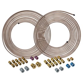 4LIFETIMELINES Copper Nickel Brake Line Kit [2-Pack] – 3/16" & 1/4" x 25 ft Tubing Coils with Fittings | Rust-Resistant CuNi Replacement Brake Lines | Easy Bend & Flare