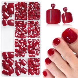 240pc Press on Toenails Women Fake Toe Nails with Glue Tabs,Burgundy Fake Toenails Press on Nails Toe Acrylic Nail Tips Short Square False Stick Toenails Artificial Toe Nails Press ons Pedicure