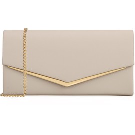 Women’s Evening Handbag Vegan Leather Ladies Envelope Clutch Classic Elegant Purse Bags Beige
