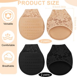4 Paar Rutschfeste Atmungsaktive Füßlinge,Zehlinge für Pumps,Vorderfußpolster & Zehensocken,Ballenpolster Vorfuß für High Heels und Sneaker,Anti Rutsch Pads Schuhe,Damen Schuheinlagen(Beige & Schwarz)