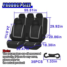 GAOLAOSY Car Seat Covers Full Set, Breathable Car Seat Protector Airbags Compatible with Composite Sponge Inside, Universal Washable Automotive Interior Accessories for Cars Trucks SUVs (Grey)