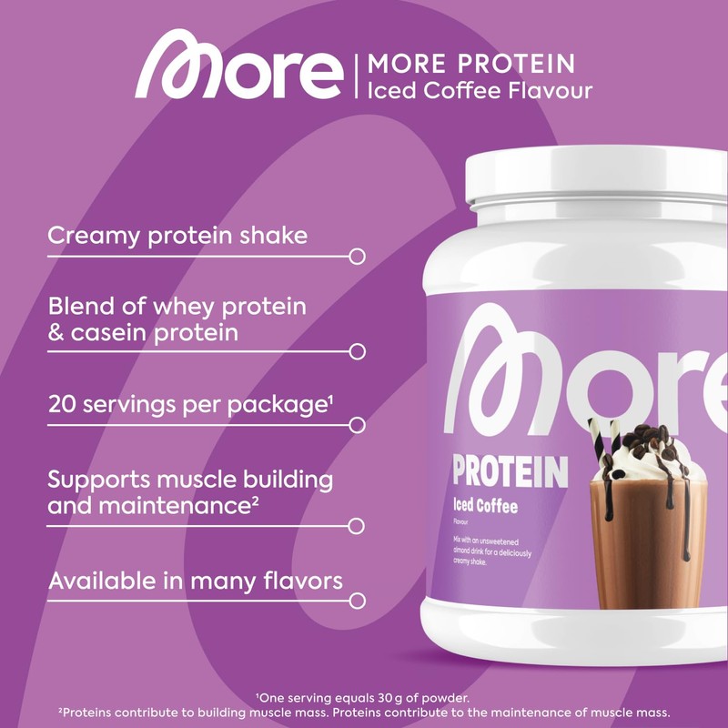 More Protein Whey Casein Protein Powder, Iced Coffee, 600 g,