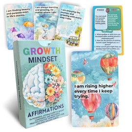 UHillMinerva Growth Mindset Affirmation Cards, 52 Watercolor Illustrated with Fixed vs Growth Comparison, Inspirational Cards for Teens Adults Parents Teachers Personal Development