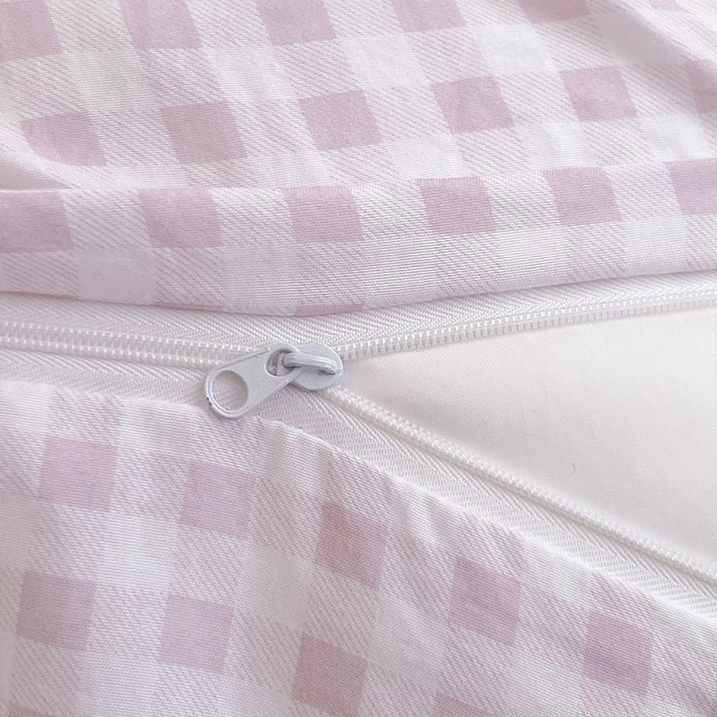 NSNLGSGC Pink Gingham Duvet Cover Set King, Grid Simple Geometric