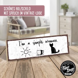 TypeStoff HS-00857 Wooden Sign with Saying - I'm a Simple Woman - Vintage Look with Quote as Gift and Decoration on Sun and Coffee Theme