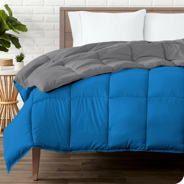 Bare Home Queen Comforter - Reversible Colors - Goose Down Alternative - Ultra-Soft - Premium 1800 Series - All Season Warmth - Bedding Comforter (Queen, Grey/Medium Blue)