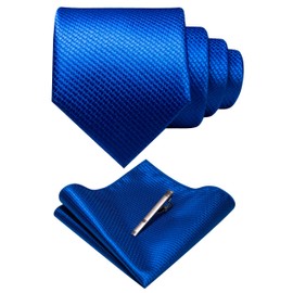 RBOCOTT Royal Blue Tie Woven Classic Formal Mens Necktie and Pocket Square with Tie Clip Set(374)