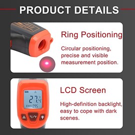 Termómetro Infrarrojo sin, Termómetro Infrarrojo Digital de Temperatura de Alta Temperatura, -50~600 ° C / -58~1122 ° F, Termómetro Industrial Pistola (Rojo)