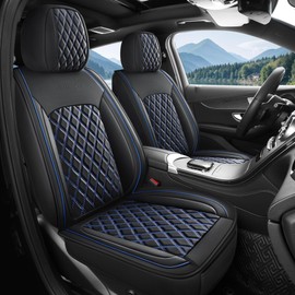crossmiles Car Leather Seat Cover，Protector Seat Waterproof Automotive Seat Covers Full Sets Super Breathable Universal Fit Cover for Most Car Fount and Back，（Black Bule-Diamond，5pcs）