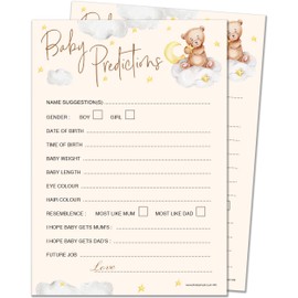 20 x Baby Prediction Cards from Olivia Samuel - Baby Shower Game – Unisex Neutral Teddy Bear Design - Made in the UK