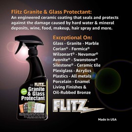 Flitz Granite & Glass Protectant - 16oz Bottle of USA-Made Granite Sealer and Glass Countertop Protector - Cleans & Prevents Liquid, Stains, & Others - Also Works on Marble & All Metals (1 Pack)