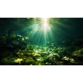 Underwater Sunray Aquarium Background Deep Ocean Rock Cave Fish Tank Background Under The Sea Coral Reef Aquarium Backdrop Ocean Floor Tropical Fish Terrarium Background for Fish Tank Decor 36x24in