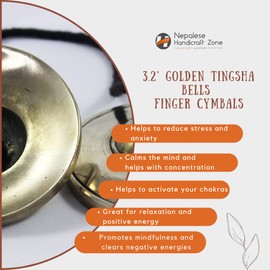 NHZ Tingsha Tibetan Meditation Bell/Finger Cymbals with free Silk Case (3.2" Golden Color Plain)