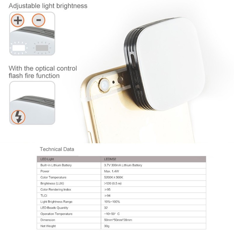 GODOX LEDM32 Smartphone Mini Light, 5200K Color Temperature