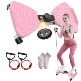 Waist Twisting Machine with LCD Display, Ab Twister Board with 330 lbs Capacity, Waist Twister for Abs, Arms, Hips & Legs Workout, Includes Resistance Bands & Grip Socks (Pink)