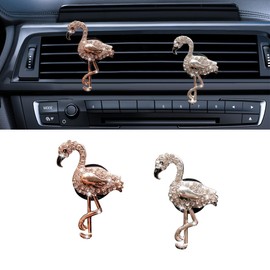 UHANBUT 2PCS Bling Flamingo Car Dashboard Air Vent Trim Clips, Crystal Rhinestone Animal Car Air Fresheners Outlet Clip, Cute Automotive Interior Diffuser Decoration Accessories for Women (Flamingo)
