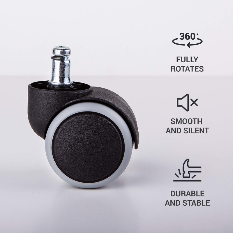 SKIR'CO Pack of 5 50 mm Rubber Chair Castors, Office
