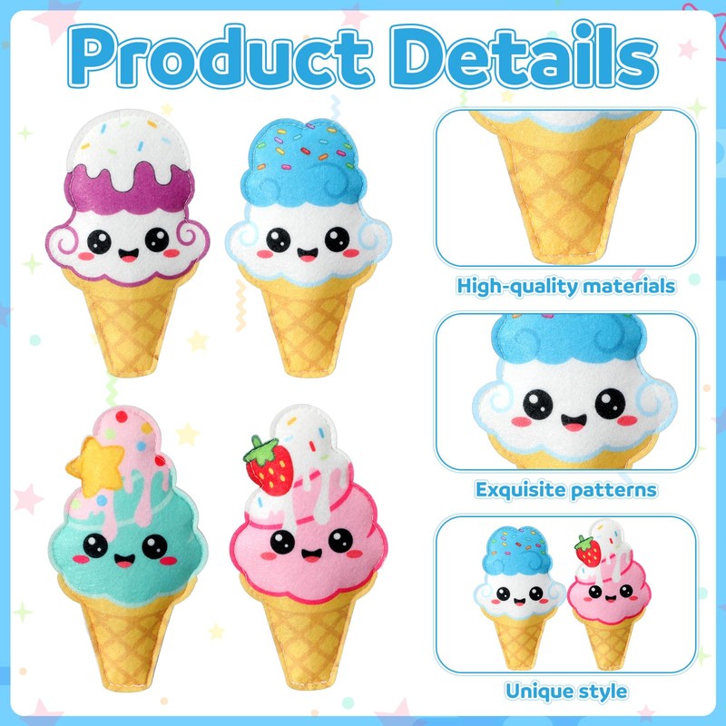 Gemscream 24 Pcs Plush Ice Cream Cones Toys, 4 Styles,
