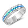 Blue Simulated Opal Eternity Wedding Ring .925 Sterling Silver Stripe