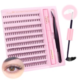 Parriparri Lash Extension Kit 200pcs DIY Individual Lashes with Bond and Seal and Lash Applicator C Curl Cluster Lashes Kit 20D False Eyelashes Extension for DIY at Home (20D-0.07C-8-16MIX KIT)