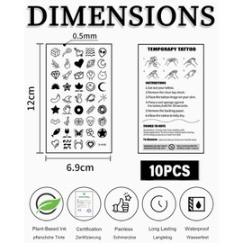 LOZTBUE 1 x 10 Ultra Durable Temporary Tattoos (192 Patterns) - Original Models | Waterproof + Vegan + New Technology | Fake Tattoo Stickers | Tattoos for Adults and Children