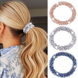 Zoestar Strass-Haargummis, elastisch, Pferdeschwanz-Halter, Kristall-Haarbänder, Perlen, Haargummis, Glitzer, Haarschmuck für Frauen und Mädchen (3 Stück)