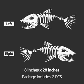 Boat Skeleton Fish Decals - Marine Shark Bone Decoration Fishing Stickers Graphics Accessories for Canoe Kayak Car SUV, 2 PCS, 8" x 28" (S, White)