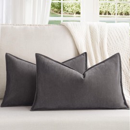 ZWJD Rustic Grey Cushion Cover, 30 x 50 cm, Set of 2, Chenille Cushion Covers, Sofa Cushion Covers with Elegant Design, Soft and Luxurious Decorative Cushions for Couch, Bed and Home Decoration