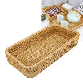 Handwoven Vietnamese Rattan Tray Snack Display Tray Set Versatile and Stylish for Home Organization and Snack Display Small Medium Large 3 Piece Multifunctional Rectangular Baskets(38 * 23 * 4)