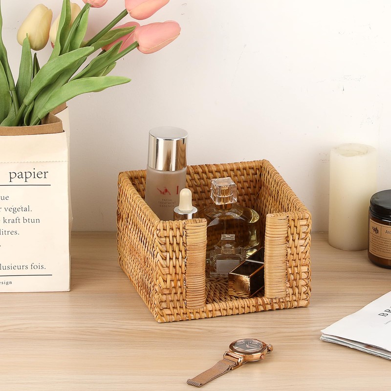 Sumnacon Napkin Holder,Square Rattan Napkin Holder Table Wicker Countertop,Cocktail Napkin