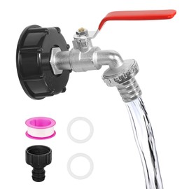 IBC Tank Outlet Tap, 3/4 Inch, Aluminium Ball Valve, Tank Valve, Stopcock, Drip-Free, with 3/4 Inch Connection Adapter, 1000 L Water Tank Accessories, IBC Container Rain Barrel Connection Adapter for