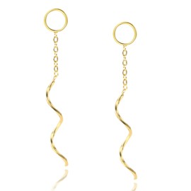 Spiral Dangle Earrings 925 Sterling Silver Long Tassel Chain Threader Earrings Hypoallergenic Jewelry for Women Girls Jewelry Gifts (gold)