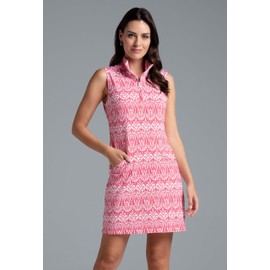 IBKUL Athleisure Wear Sun Protective UPF 50+ Icefil Cooling Barbara Print Sleeveless Mock Dress Watermelon/White/Barbara/S