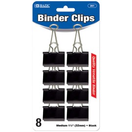 B BAZIC PRODUCTS Medium 1 1/4" (32mm) Black Binder Clip (8/Pack)