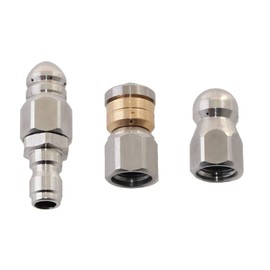 ADEFOL 4 Pieces Sewer Flush Nozzle for Pressure Washer, Tips for Drain Cleaning Nozzles, Stainless Steel Rotating Button Nose with 1/4 Inch Quick Coupling