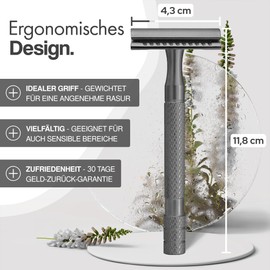 SkinVe® Premium Safety Razor Anthracite Edition Including 10 Razor Blades I Zero Waste Wet Razor for Men and Women I Sustainable Safety Razor with 2-Sided Blade Head I Plastic-Free