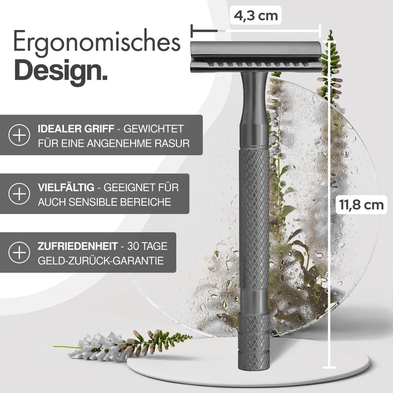 SkinVe® Premium Safety Razor Anthracite Edition Including 10 Razor Blades