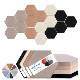 Mollywell Hexagon Acoustic Panels, High Density, Soundproofing, Decorative Noise Reduction Felt Wall Tiles for Studio, Home, Office (Deep Camel, Deep Brown, Black, Light Camel), 14x12x0.4 Inch
