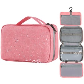 EMAGIE Cosmetiquera para Maquillaje - Neceser de Viaje con Gancho Bolsa de Aseo Impermeable Bolso Organizador para Articulos de Viaje Accesorios para Mujeres y Hombres (ROSA)