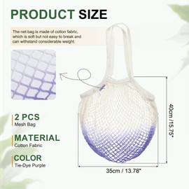 uxcell 2 Pcs Mesh Market Bag Net Grocery Bags Reusable Mesh Tote Bag for Vegetables Fruit Storage Organizer Shopping Beach, Tie-Dye Purple