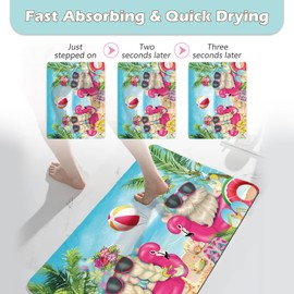 APROPHIC Summer Ocean Bath Mat for Bathroom Decor, Flamingo Gnome Bathroom Rug Non-Slip Rubber Backing Carpet, Absorbent Quick-Drying Floor Mat, Ultra-Thin Fit Under The Door,17x24 in, Blue Pink