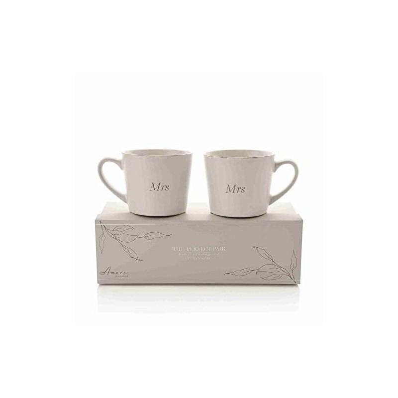 Amore Set of 2 Stoneware White Mugs - Mrs &