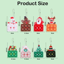 Pack of 8 Pop Key Chains, Pop Fidget Toy with Keyring, Christmas Key Ring, Pop It Key Ring Set, Anti-Stress Toy for Children and Adults, Party Gifts
